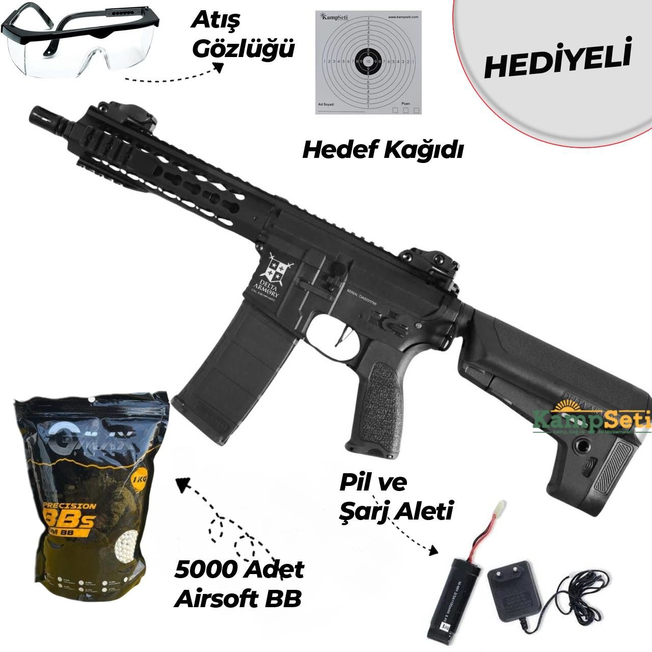 Delta Armory AR15 KeyMod 8” Bravo Airsoft Tüfek Siyah (Pil Şarj Dahil)